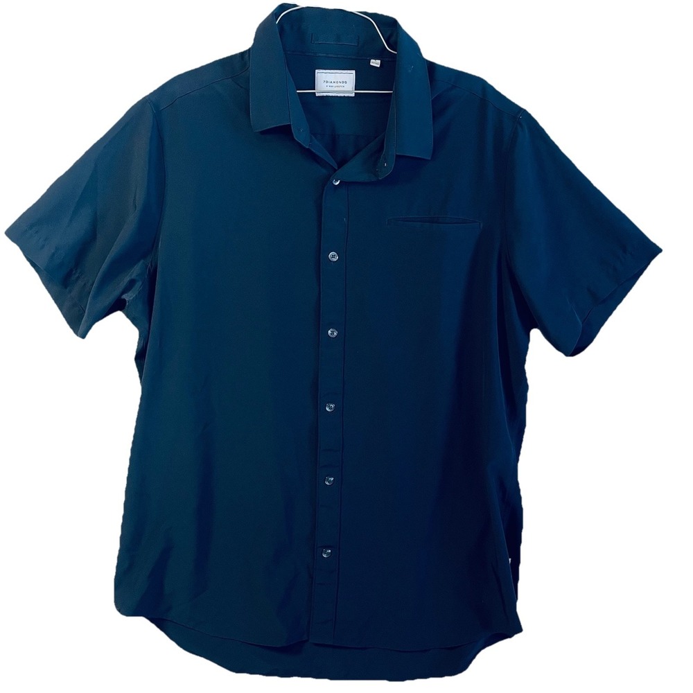 7‎ DIAMONDS 4 Way Stretch  Shirt Men's Size Large Navy Athletic Fit